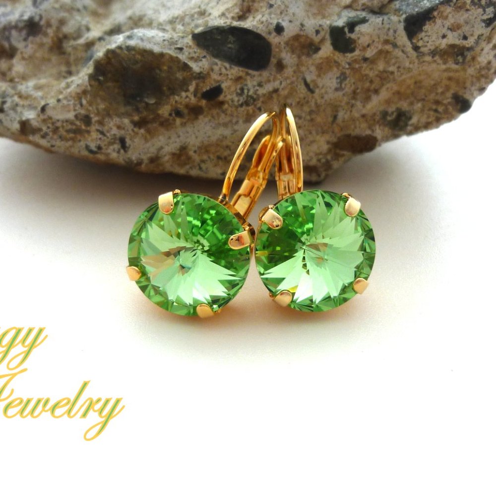 Peridot Green Swarovski Crystal Drop Earrings - Picture 4 of 9